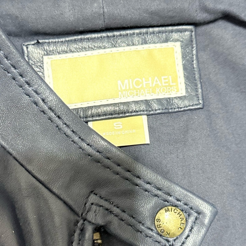 MICHAEL Michael Kors Navy Quilt Trim Leather Scuba Jacket Size S - Picture 13 of 16